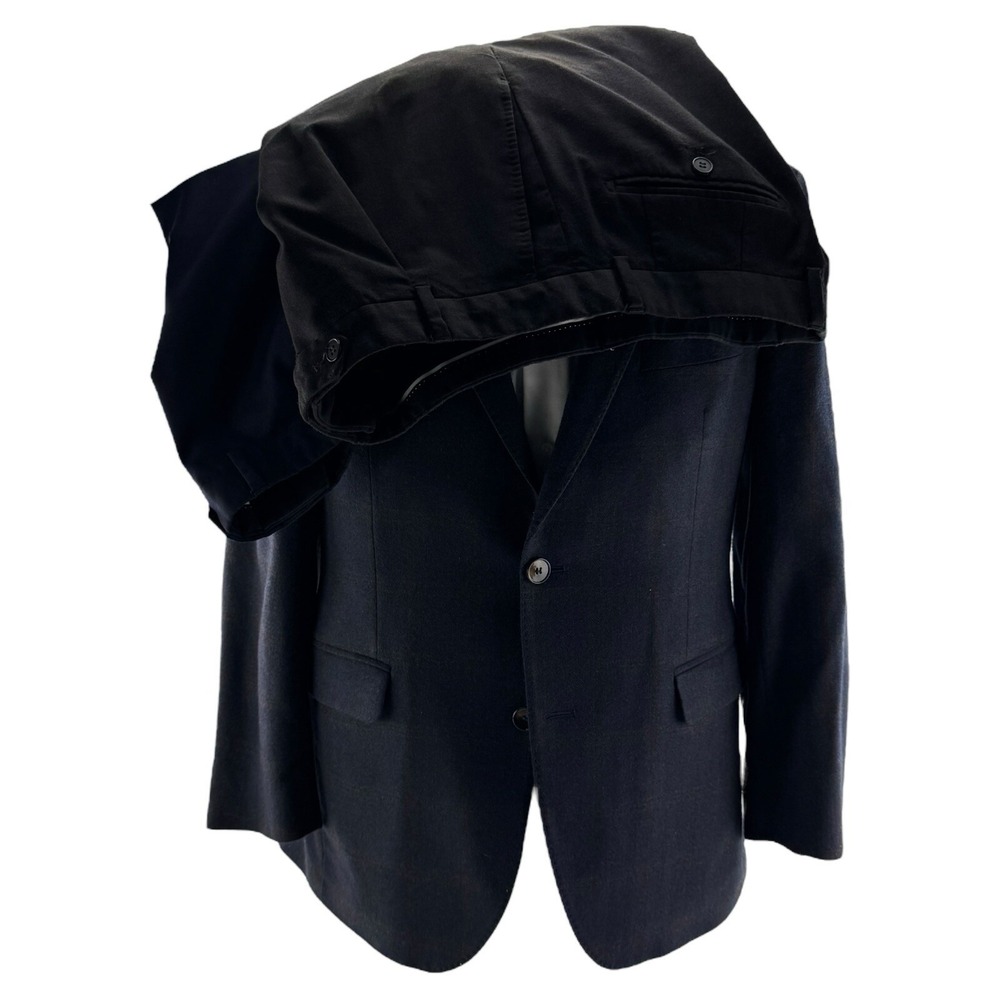 Sotti Europe Blue‎ Windowpane Check Wool Blazer + 2 Pants 40R Jacket 34x28 Pants